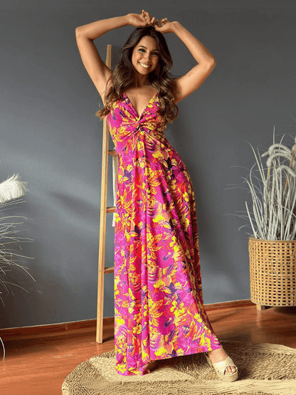 Cynthia V-neck Maxi Dress - Rose