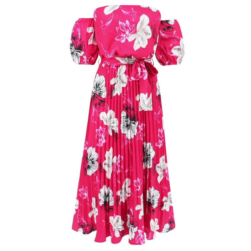 Rosalie Off the Shoulder Plisse Maxi Dress - Rose