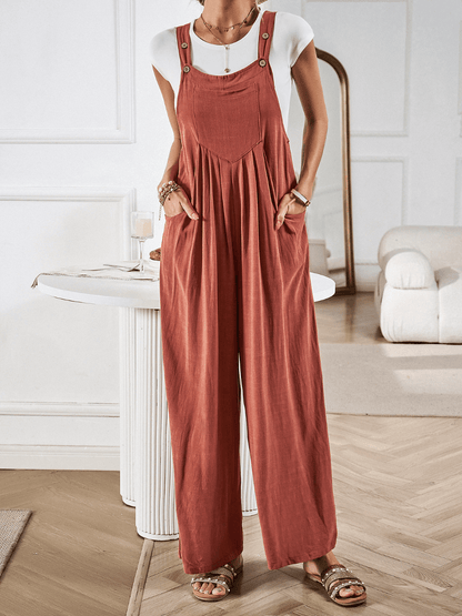 Linette Wide Leg Linen Overalls - Rust
