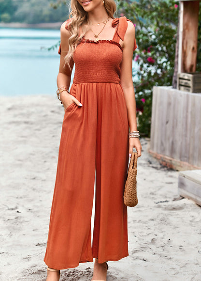 Janice Rayon Pocketed Jumpsuit - Rust