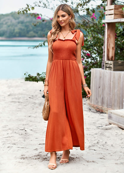 Janice Rayon Pocketed Jumpsuit - Rust