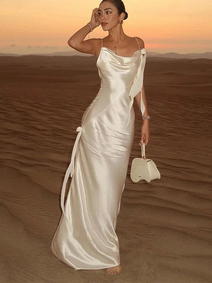 Ribbon Silk Sling Backless Long Dresses