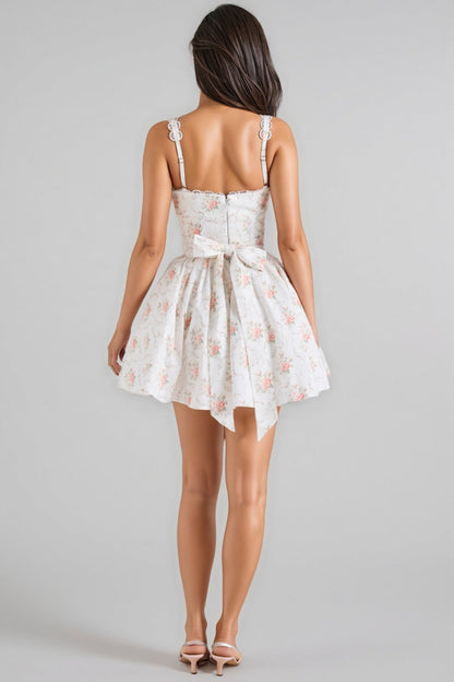Zorat Rose Print Stretch Cotton Mini Dress
