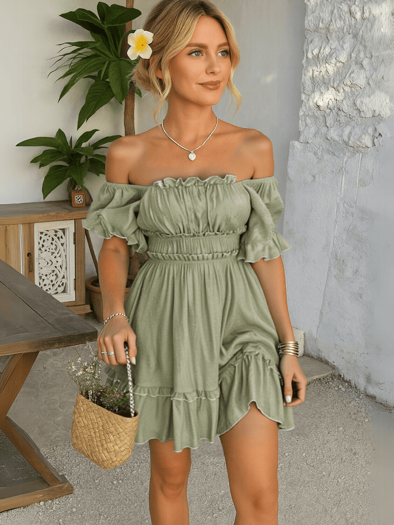 Pure Essence Smocked Babydoll Mini Dress - Sage