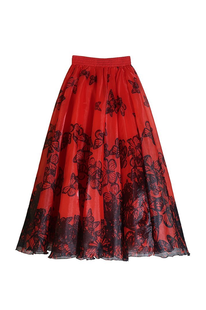 Samantha Butterfly Print Organza Midi Skirt