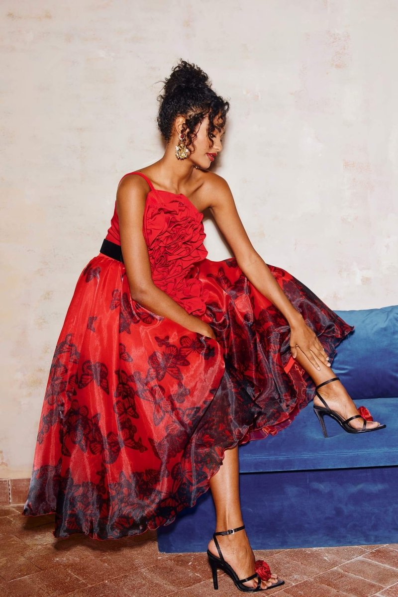 Samantha Butterfly Print Organza Midi Skirt