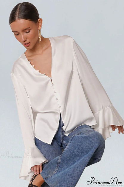 Satin Ruffled Color Blouse