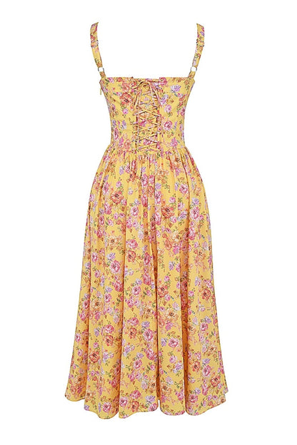 Tatiana Yellow Print Midi Dress