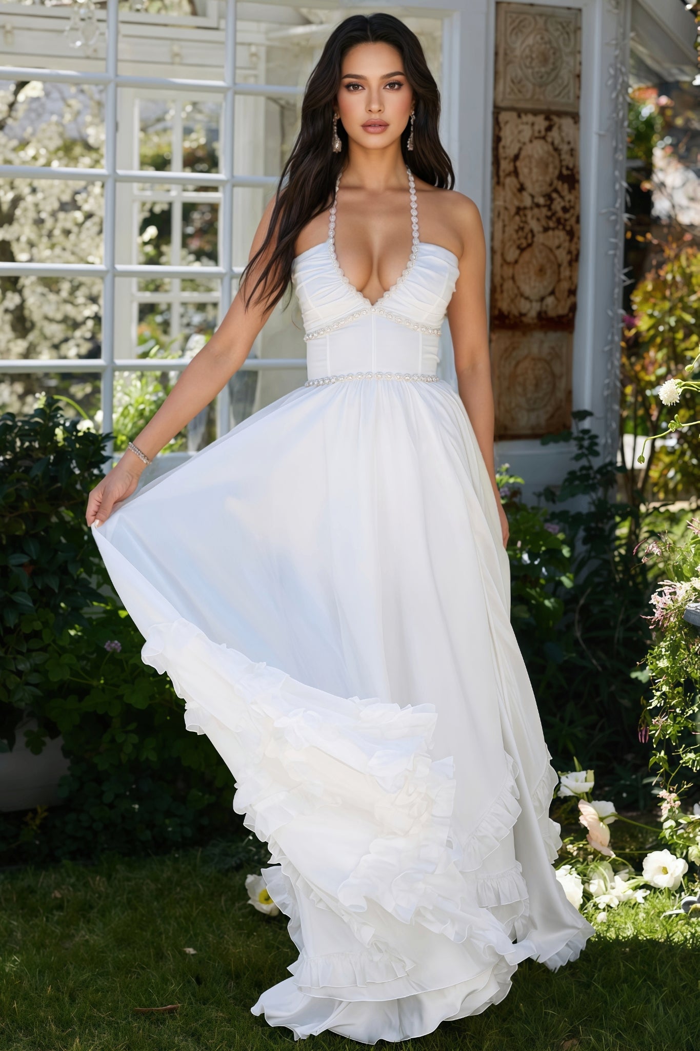 Theay White Side Slit Maxi Dress