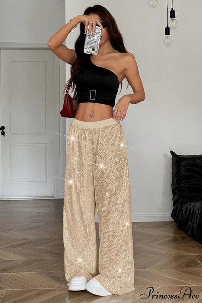 Sequin High Waist Flowy Wide-leg Pants