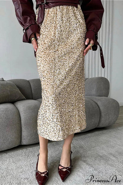 Sequin High Waist Midi Skirt