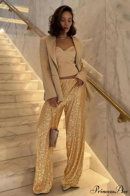 Sequin Slim-fit Straight Pants