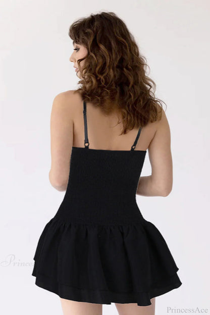 Embroidered Spaghetti Strap a Line Fitted Mini Dress
