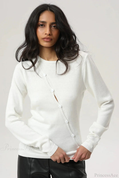 Irregular Crew Neck Long Sleeve Knit Sweater