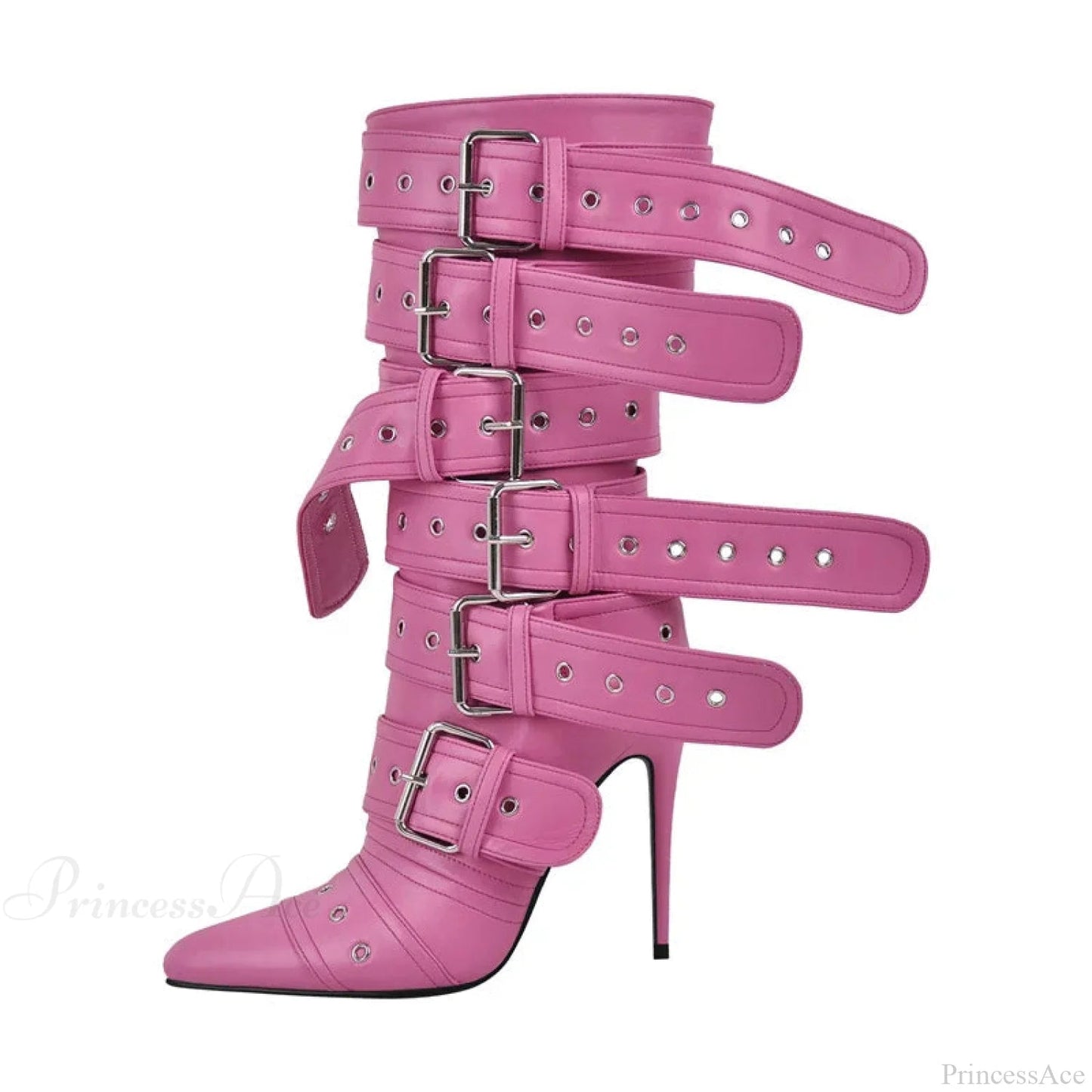 Sharp Toe Mid-calf Clasp Stiletto Boot