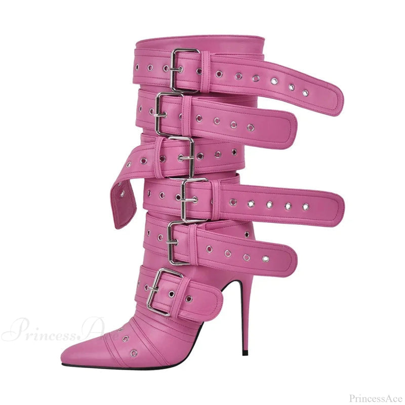 Sharp Toe Mid-calf Clasp Stiletto Boot