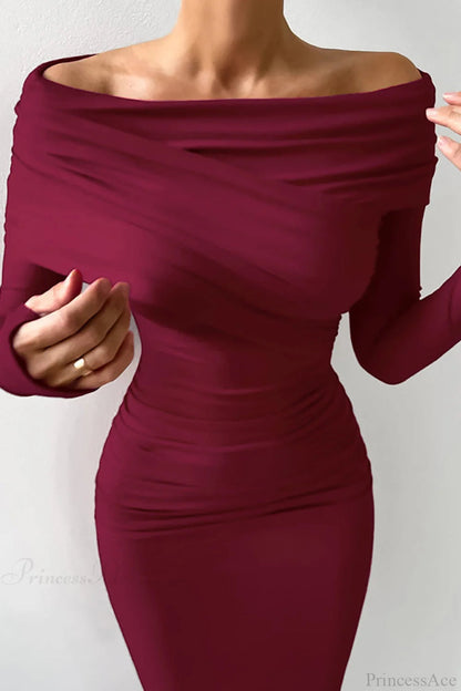 Sheath Off Shoulder Sleek Maxi Dress