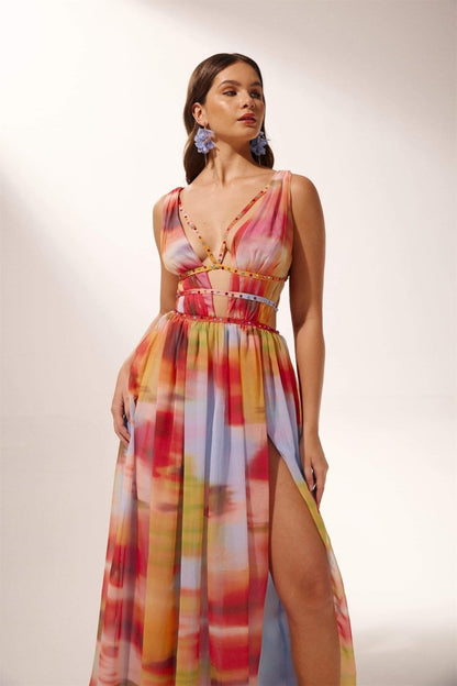 Sheila Printed High Slit Maxi Dress