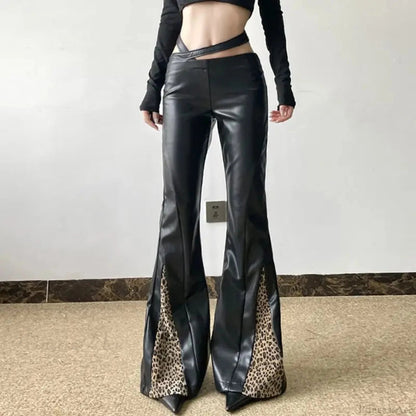Short-waisted Gothic Panther Leather Pant