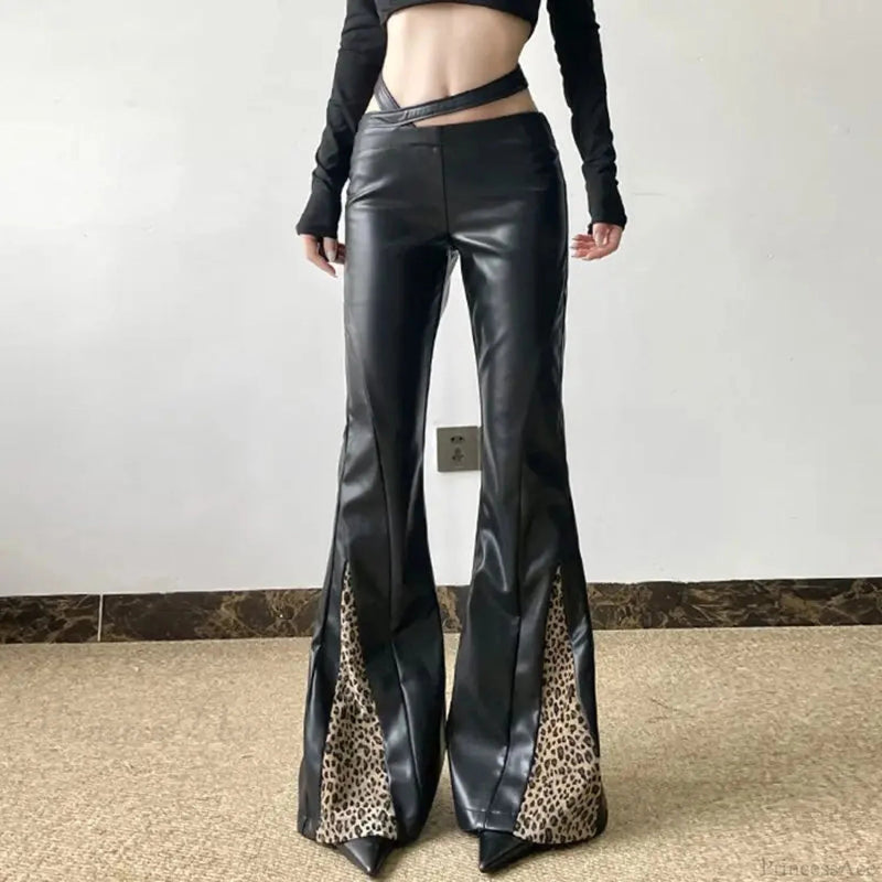 Short-waisted Gothic Panther Leather Pant