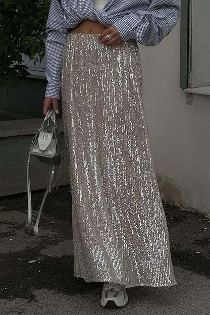 Color Sequin Maxi Skirt