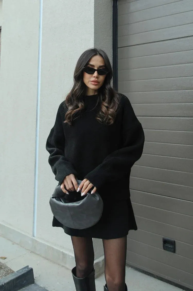 Damaris - Knitted Straight Shirt Two-piece Set