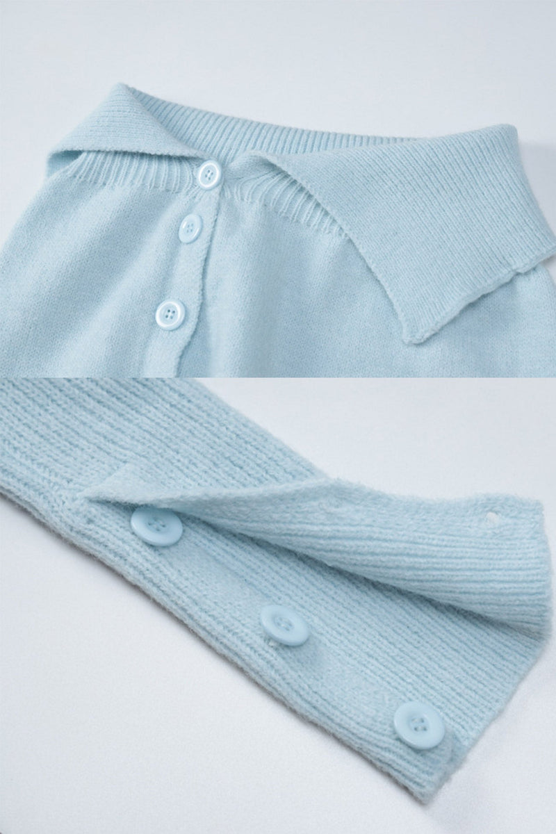 Sky Blue Button-front Knitted Two Piece Skirts