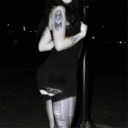 Skull Print Straps Tiny Dress