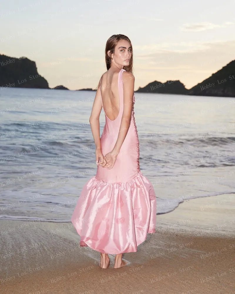 Sleeveless Light Pink Bundage Satin Dress | Mermaid Woman Clothes | Open Back Folds Maxi Long Dresses Ever Gown Customized