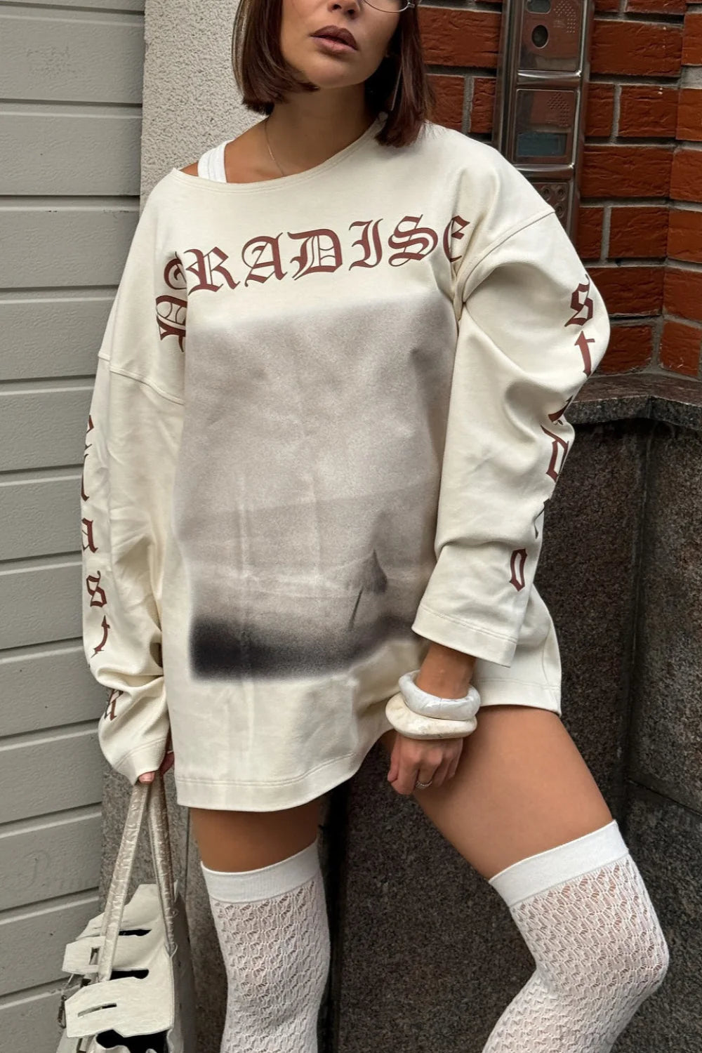 Slouchy Distressed Print Sweatshirt
