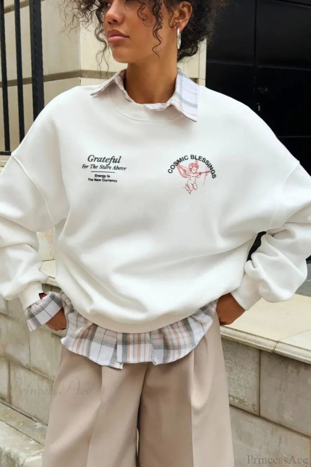 Angel Print Thickened Crew Neck Sweatshirts
