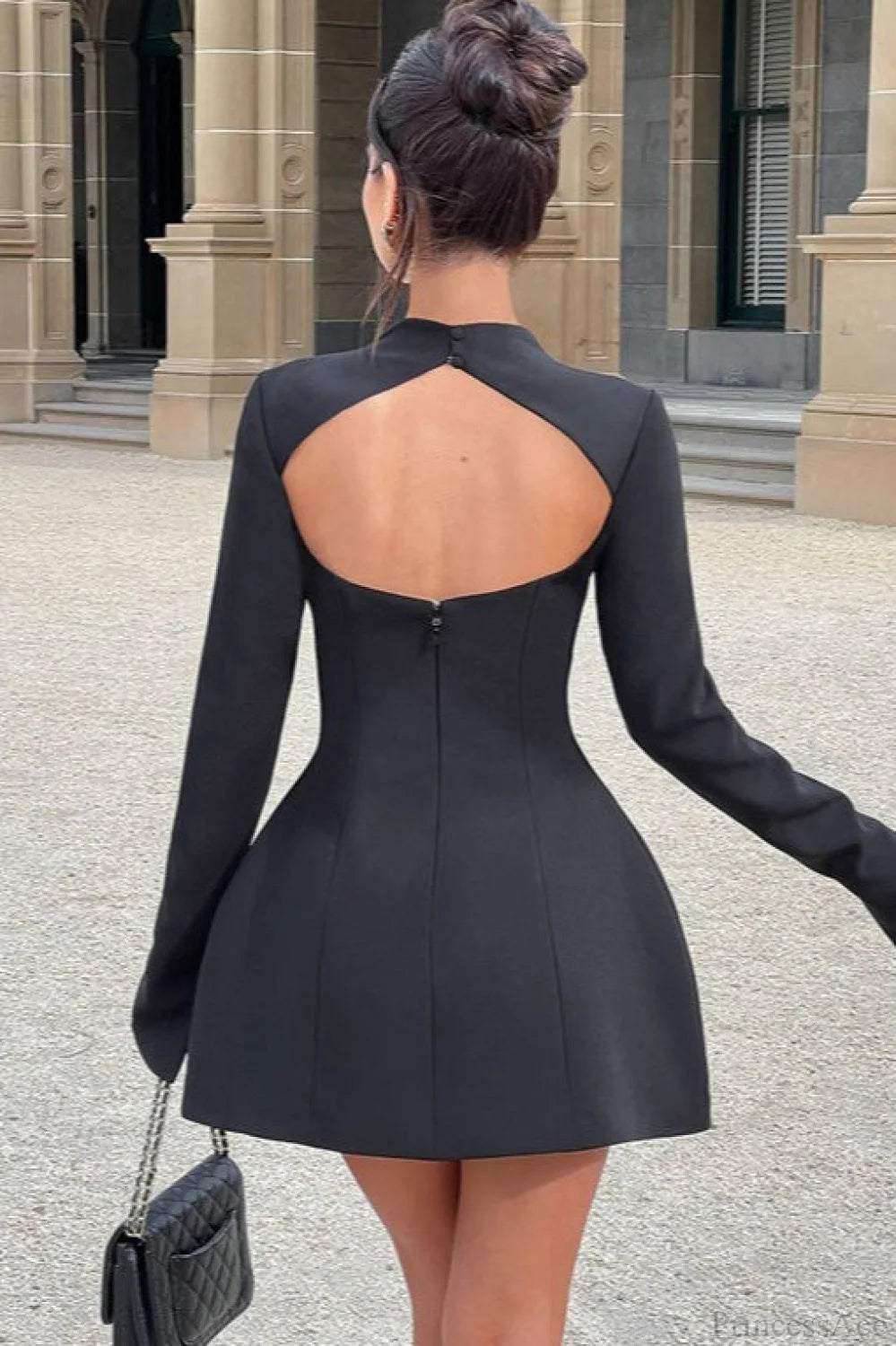 Color Backless Fitted A-line Mini Dress