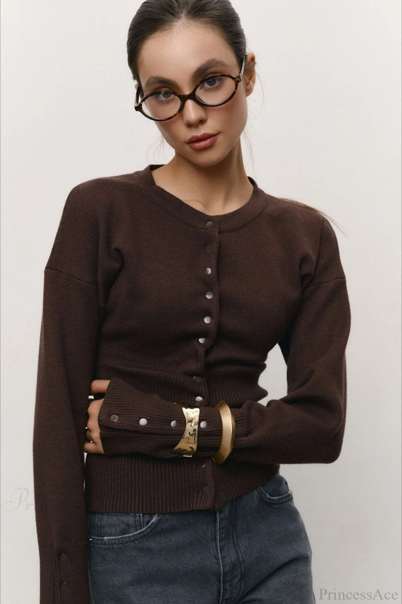 Color Button Long Sleeve Slim Cardigan Sweater