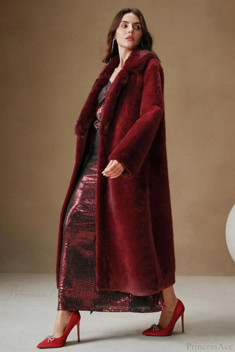 Color Furry Collar Faux Fur Overcoat