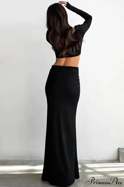 Color High Waist Fishtail Slim Skirt