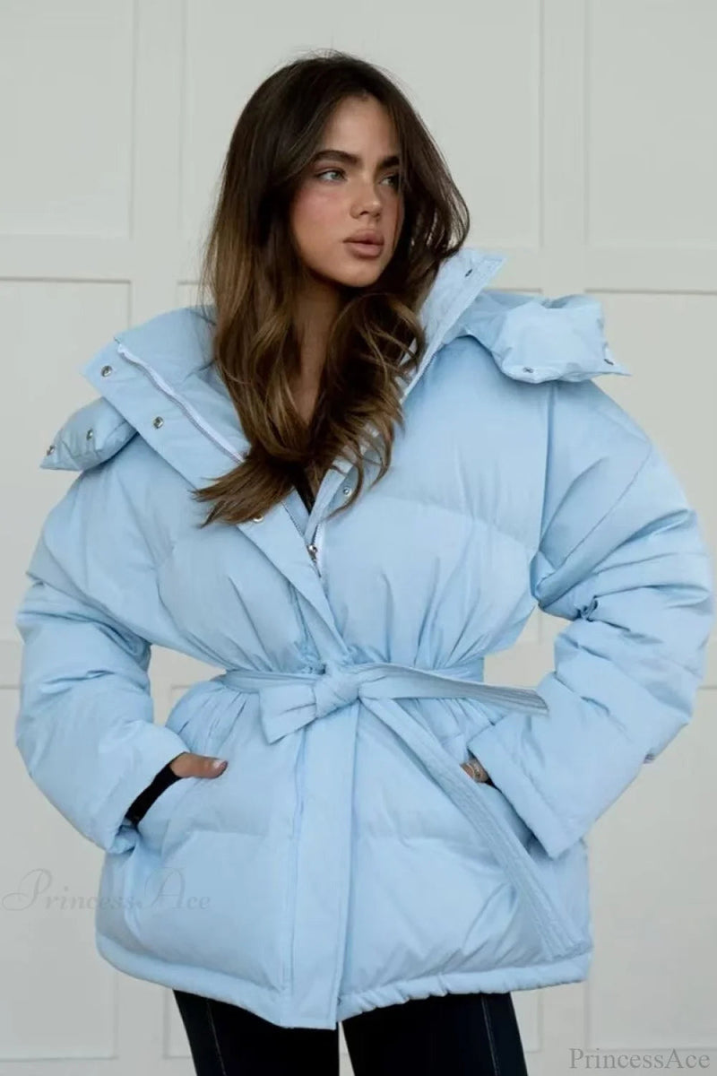 Color Hooded Zippered Thickened Quilted Coat