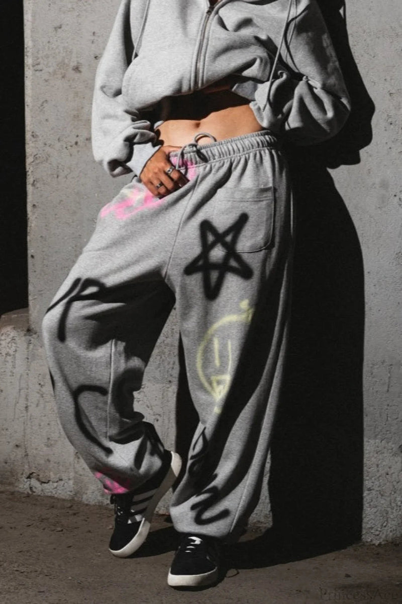 Color Hoodie Colorful Graffiti Letter Pants Two Piece Set