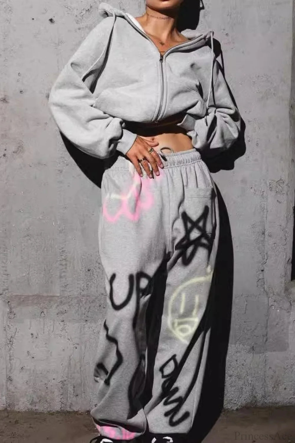 Color Hoodie Colorful Graffiti Letter Pants Two Piece Set