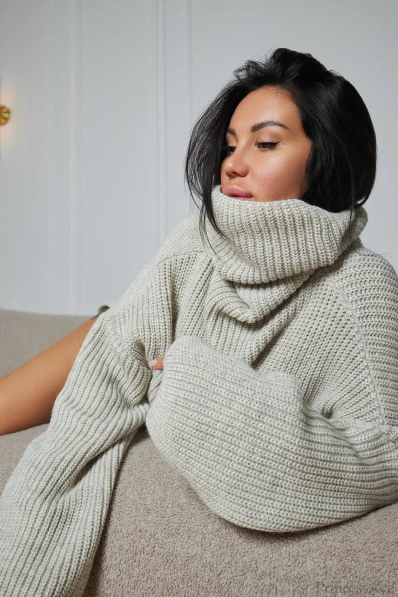 Color Simple Turtleneck Pullover Mid Length Knit Sweater