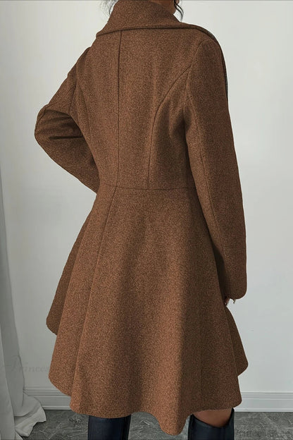 Color Wool Tie Waist Long Sleeve Overcoat