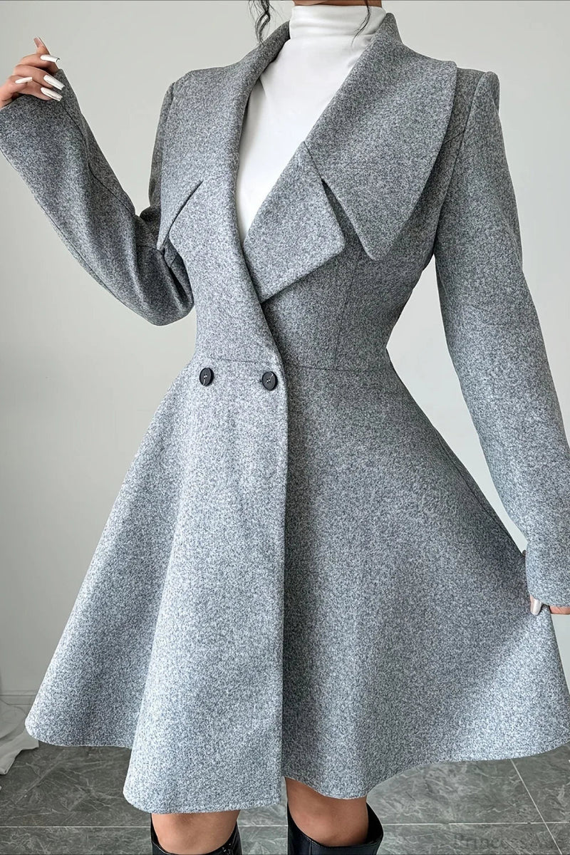 Color Wool Tie Waist Long Sleeve Overcoat