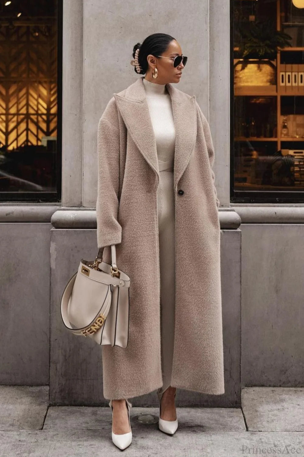 Minimalist Warm Notched Collar Teddy Overcoat