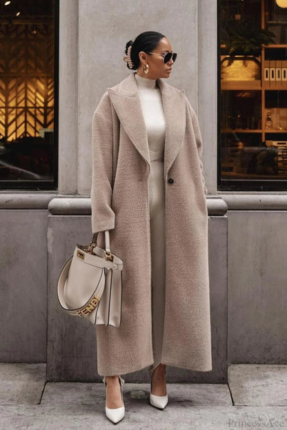 Minimalist Warm Notched Collar Teddy Overcoat