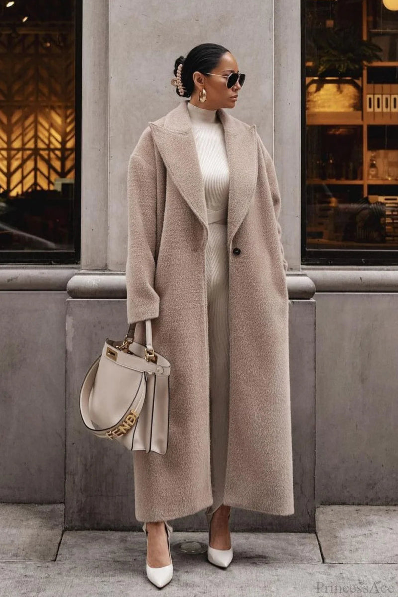 Minimalist Warm Notched Collar Teddy Overcoat