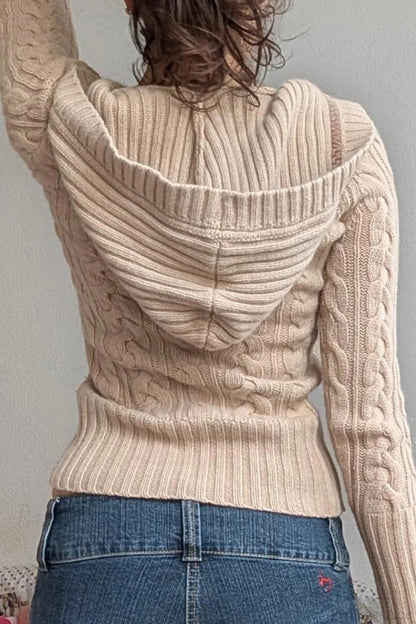 Hooded Button Cropped Slim Sweater