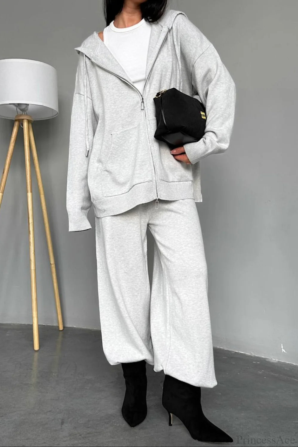 Knit Hooded Straight-leg Two Piece Set