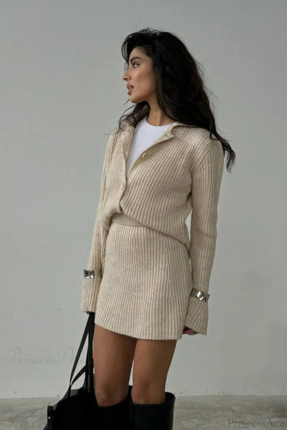 Knit Minimalist Bodycon Cardigan Two Piece Set