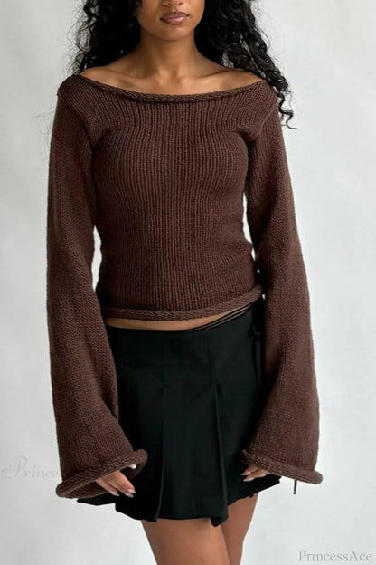 Off Shoulder Rolled Edge Loose Knit Sweater