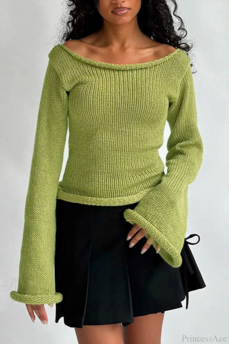 Off Shoulder Rolled Edge Loose Knit Sweater