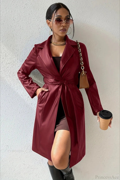 Pu Leather Slim-fit Overcoat
